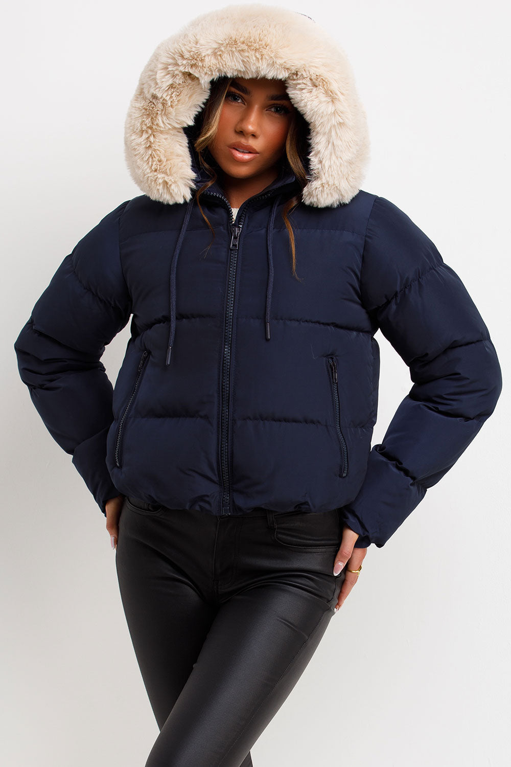 Puffer Jacket with Fur Hood Navy | Xtralitty