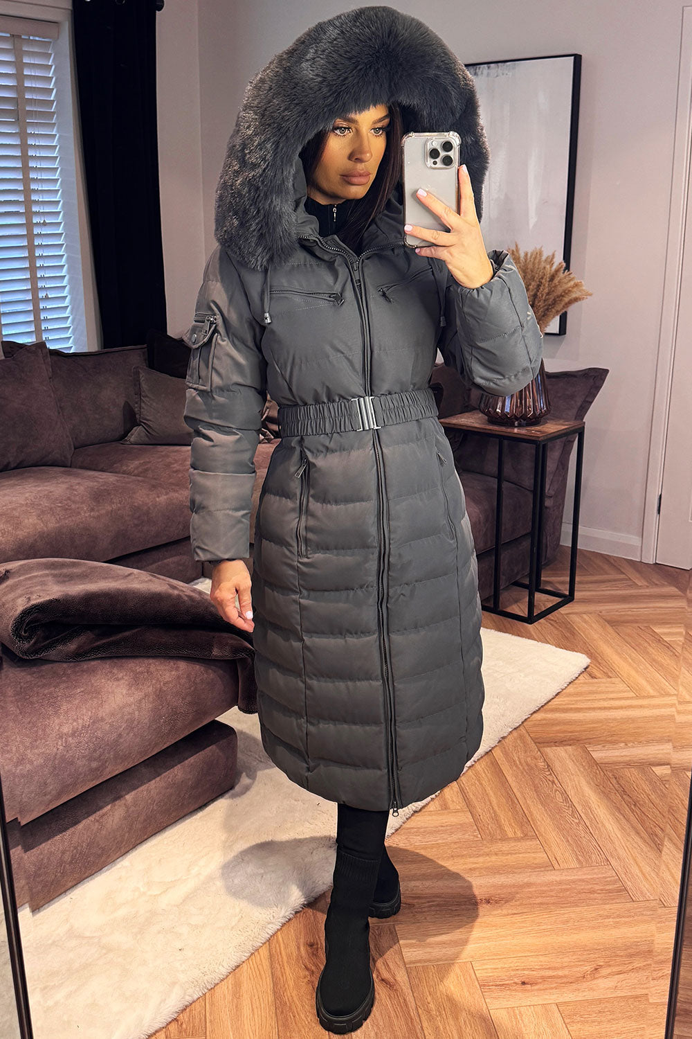 Longline Puffer Padded Coat with Fur Hood and Be | Xtralitty