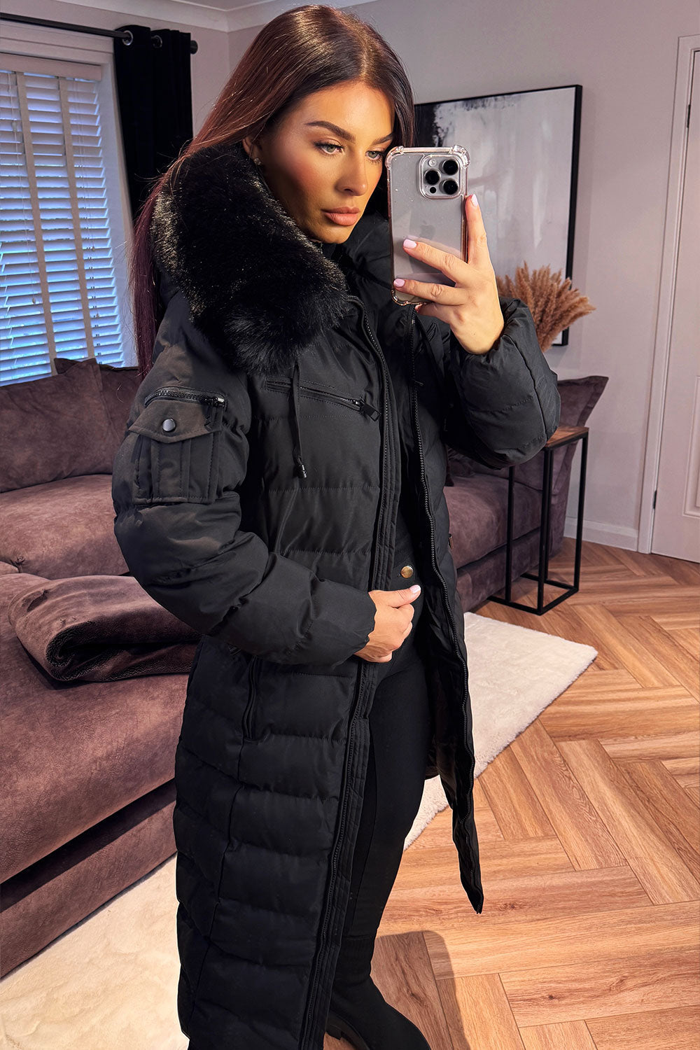 Longline Puffer Padded Coat with Fur Hood and Be | Xtralitty