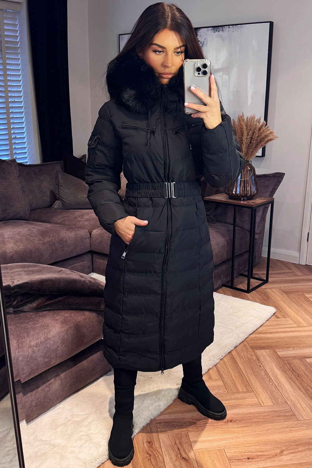 Longline Puffer Padded Coat with Fur Hood and Be | Xtralitty