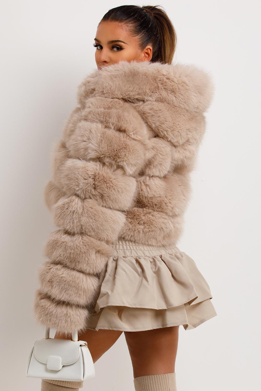 Faux Fur Coat with Hood Beige | Xtralitty