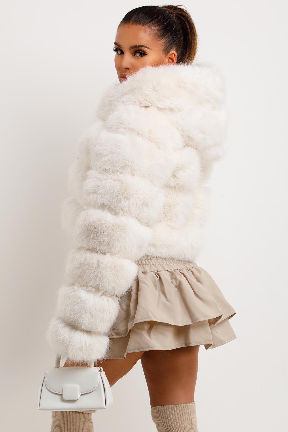 White Faux Fur Coat with Hood | Xtralitty