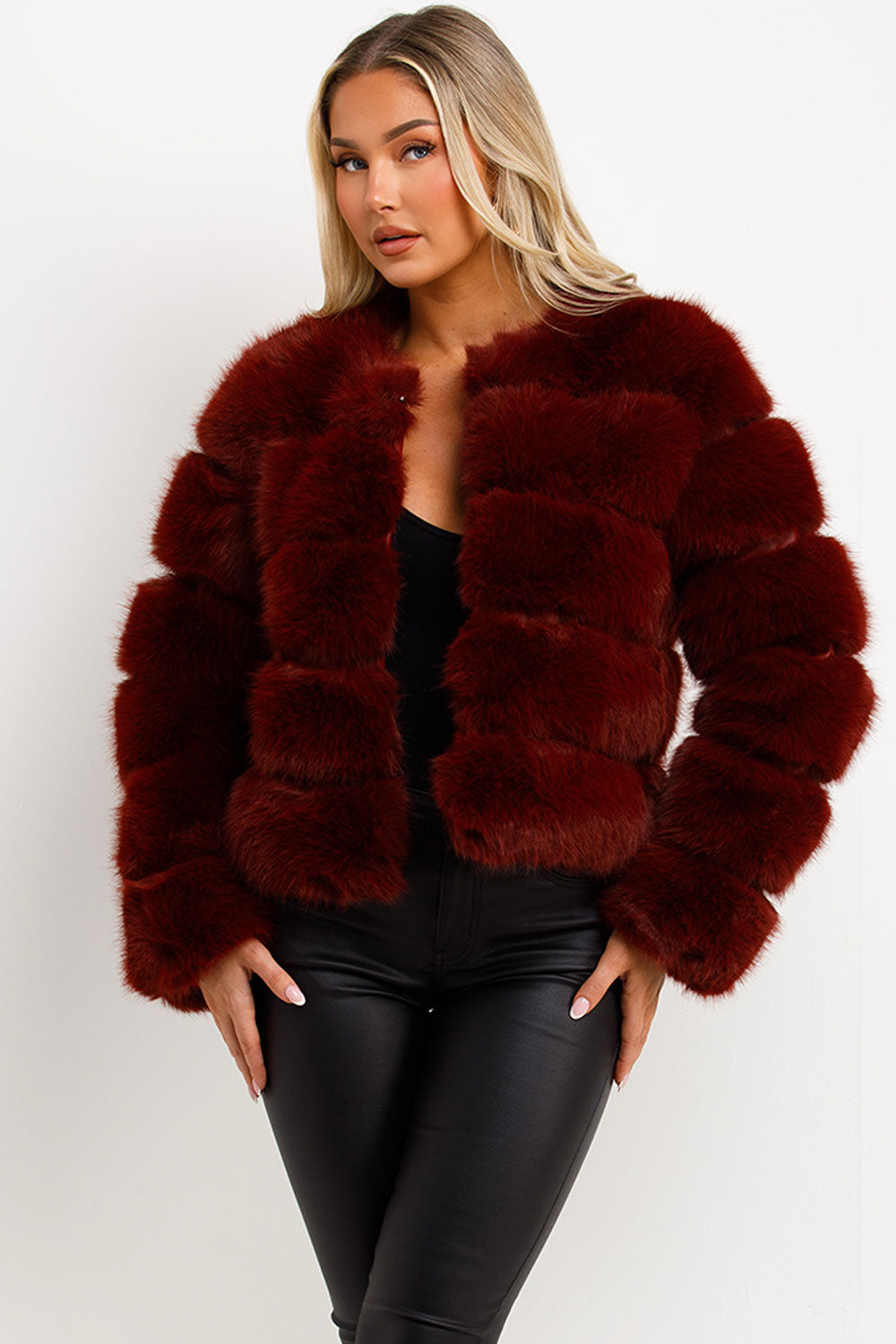 Faux Fur Bubble Coat Burgundy | Xtralitty