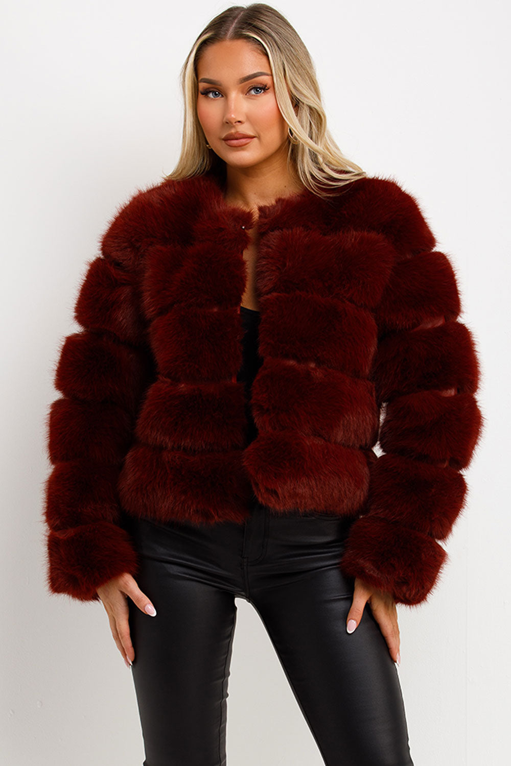 Faux Fur Bubble Coat Burgundy | Xtralitty