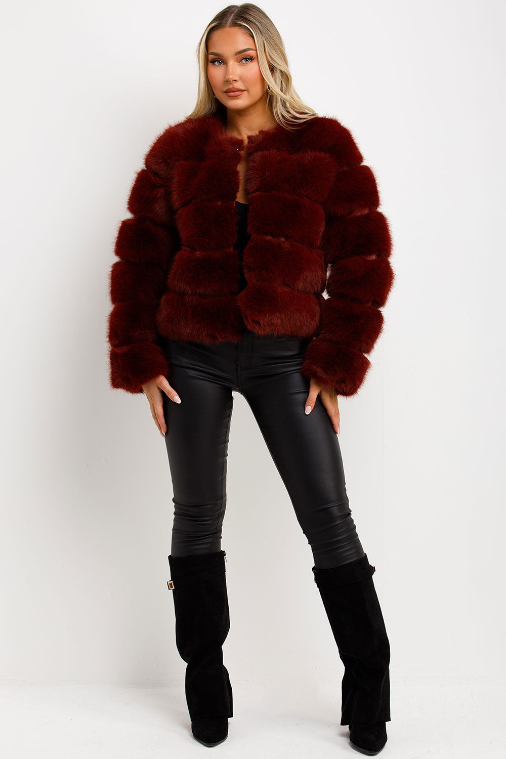 Faux Fur Bubble Coat Burgundy | Xtralitty