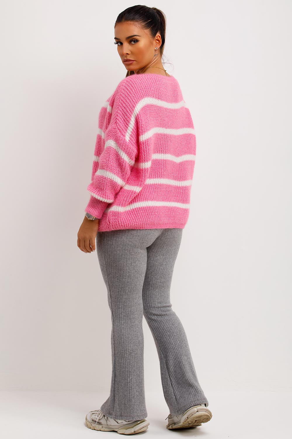 Oversized Knitted Jumper with Stripes Pink | Xtralitty