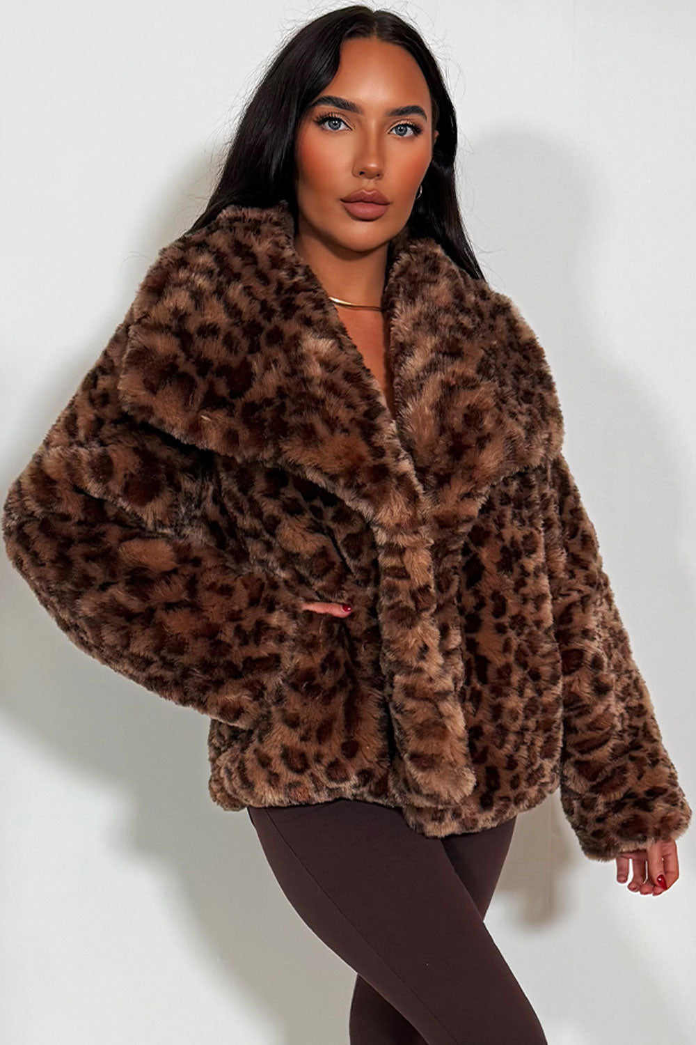 Faux Fur Jacket in Tan Leopard Print | Xtralitty