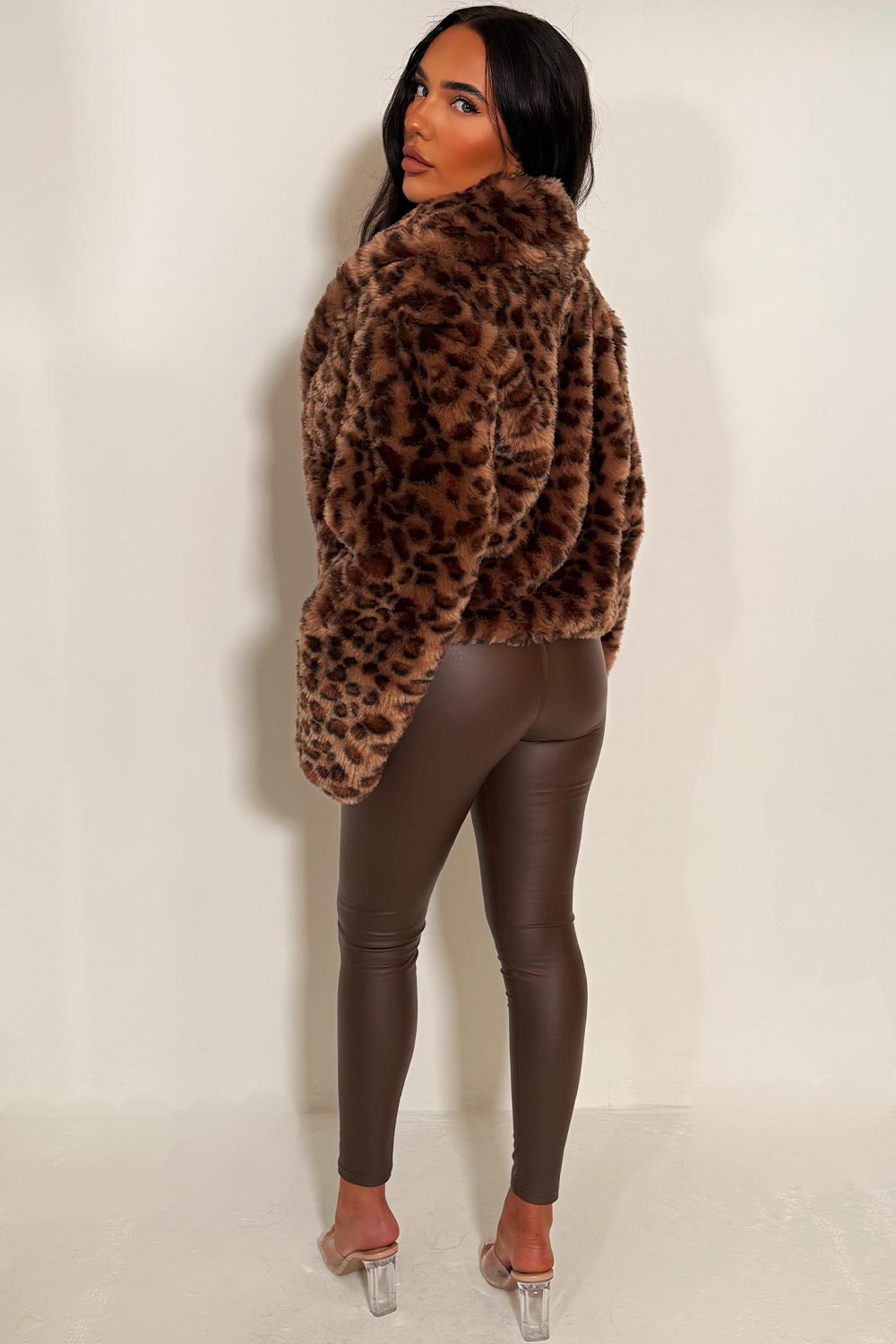 Shorts Faux Fur Jacket in Tan Leopard Print | Xtralitty