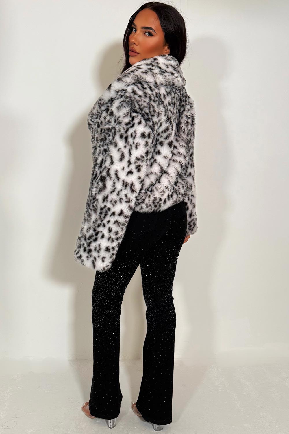 Shorts Faux Fur Jacket in White Leopard Print | Xtralitty