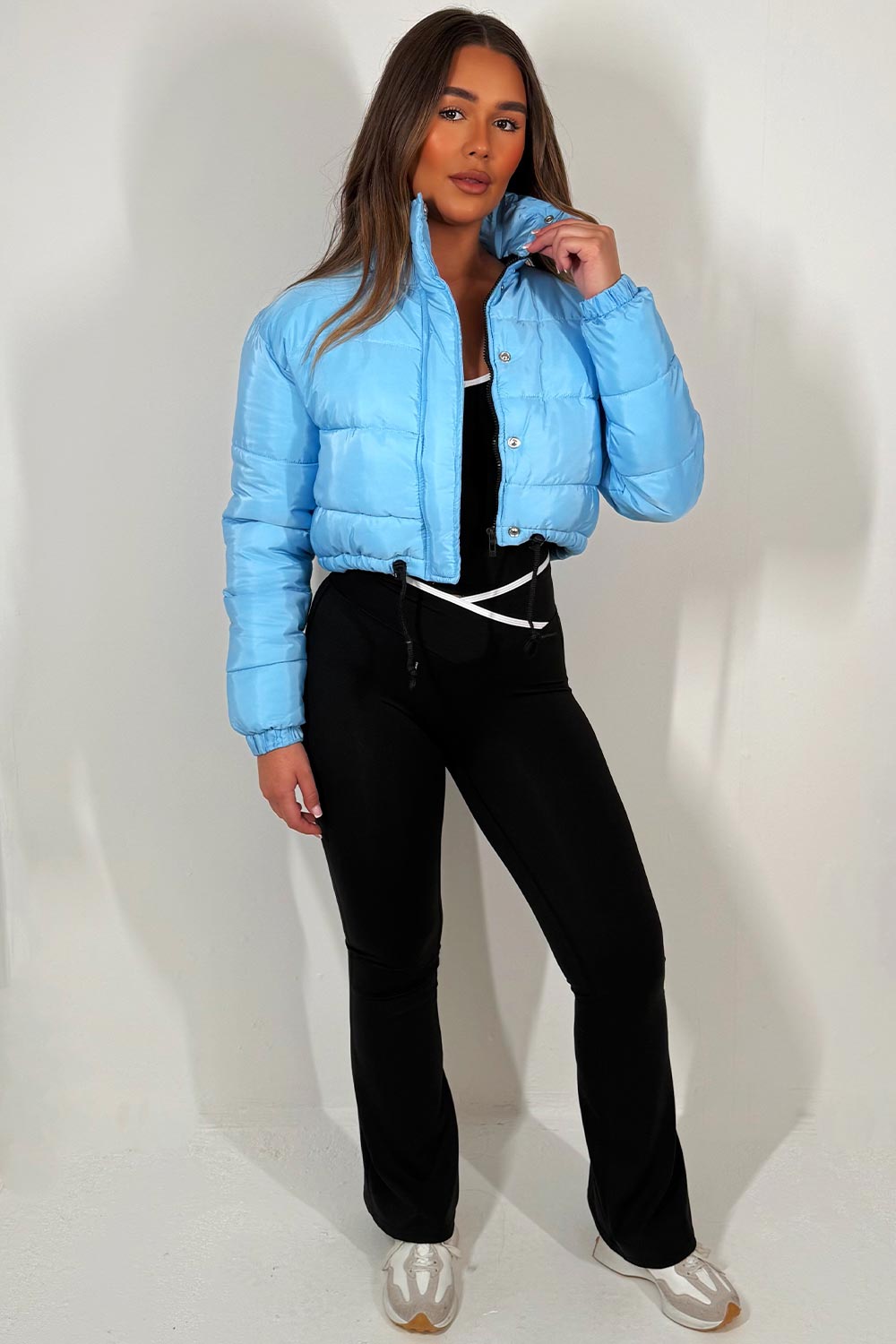 Crop Puffer Jacket with Drawstring Hem Sky Blue | Xtralitty
