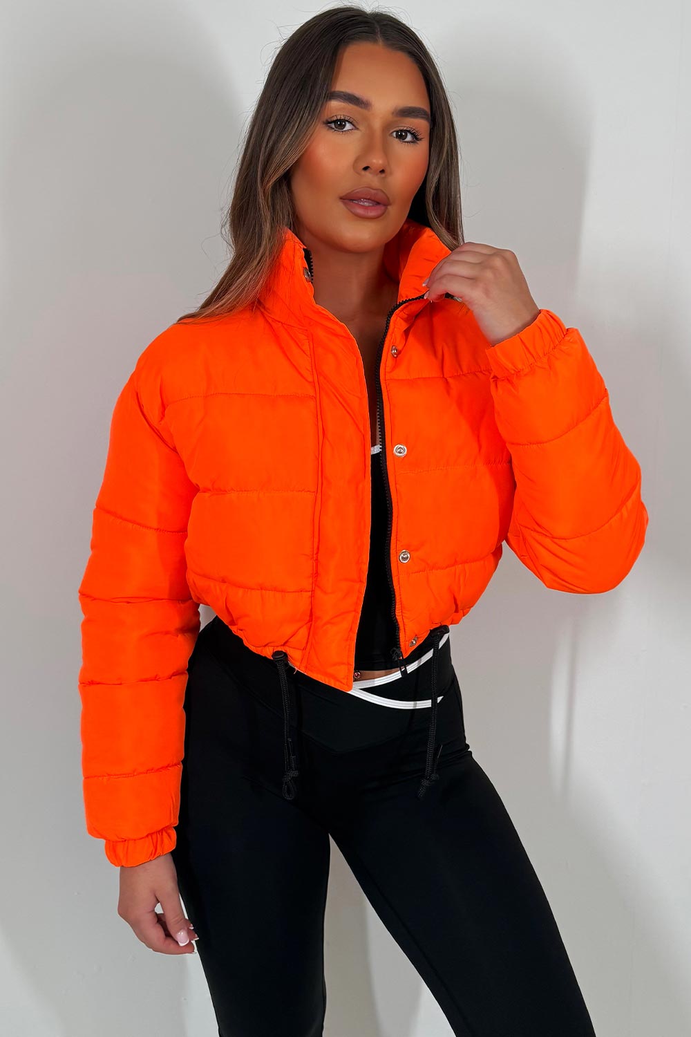 Crop Puffer Jacket with Drawstring Hem Orange | Xtralitty
