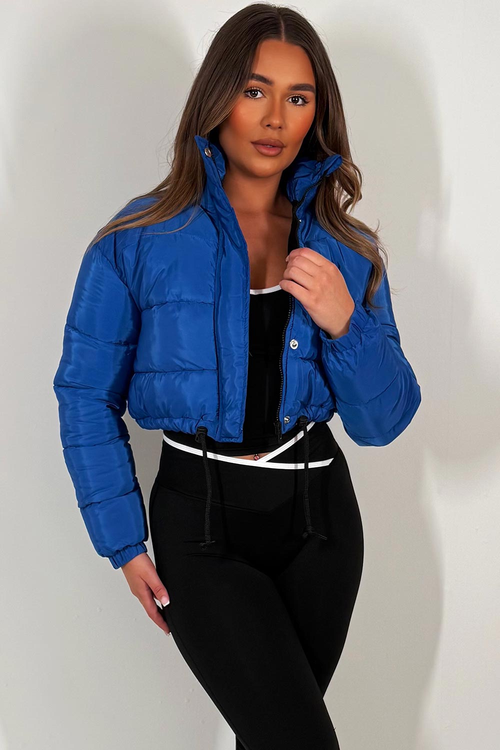 Crop Puffer Jacket with Drawstring Hem Royal Blu | Xtralitty