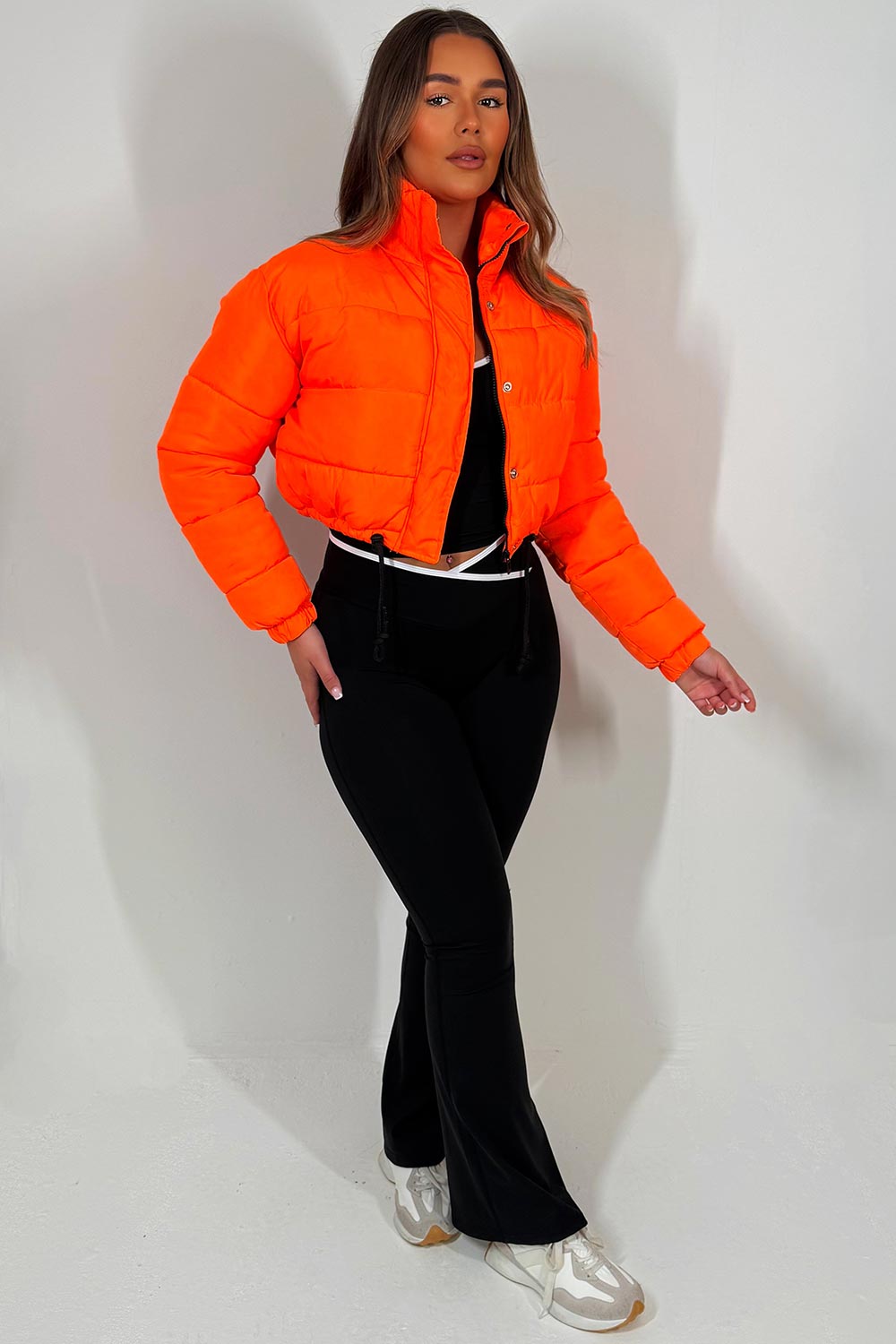 Crop Puffer Jacket with Drawstring Hem Orange | Xtralitty