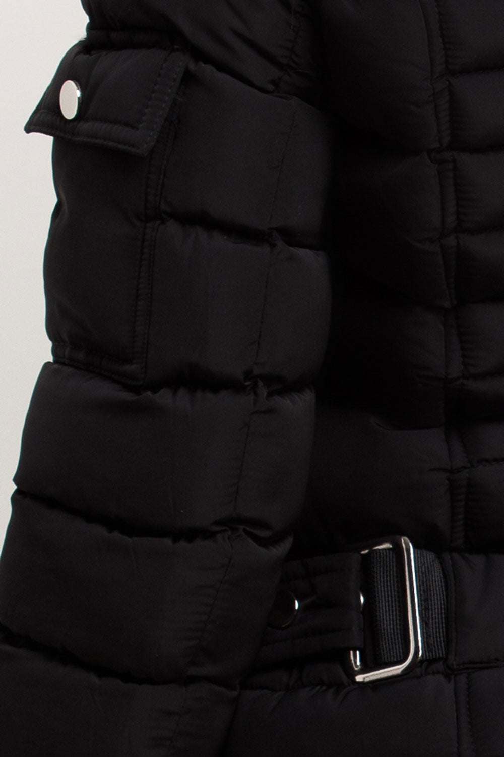 Puffer Jacket with Faux Fur Hood Side Buckle Det | Xtralitty