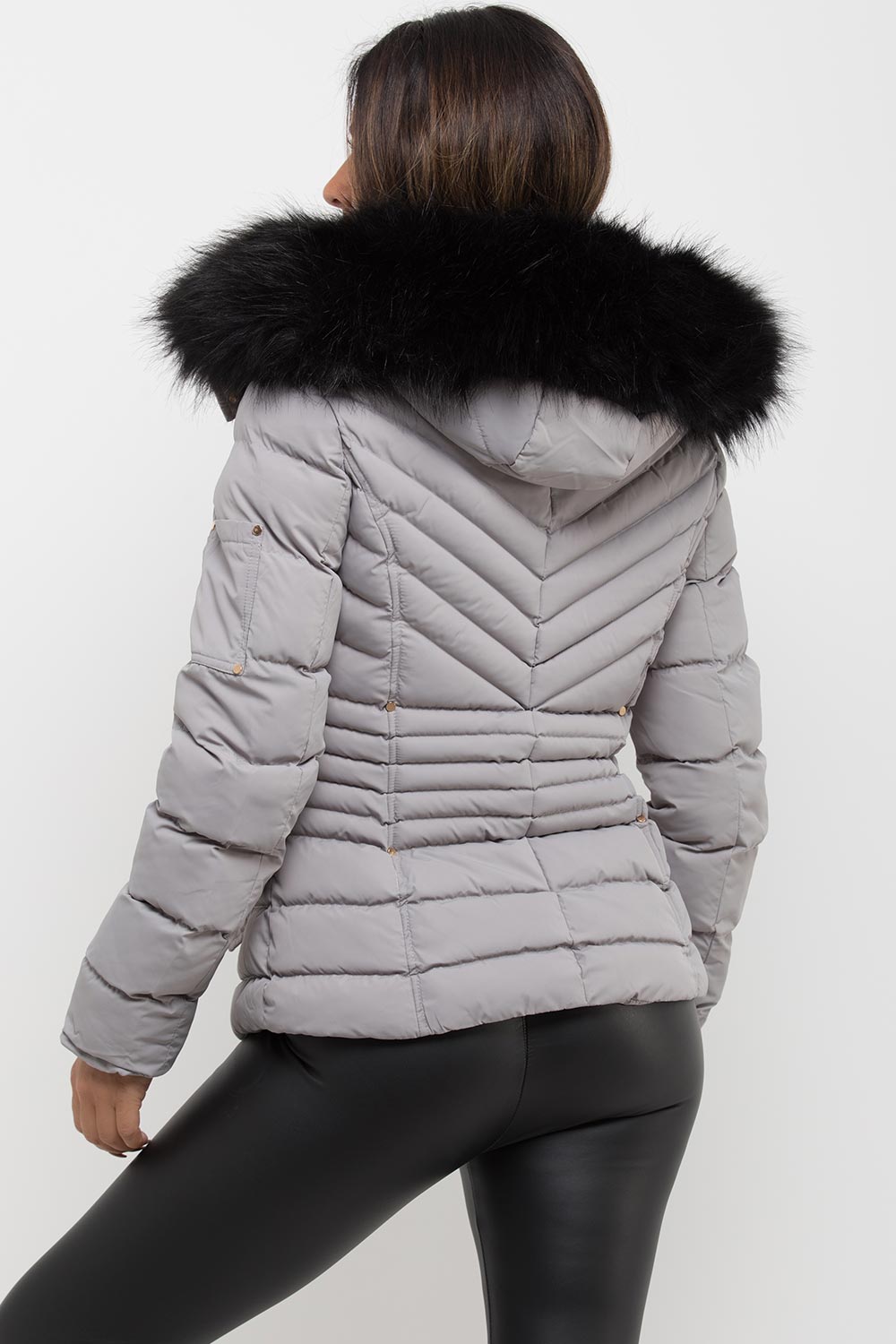 Puffer Coat with Fur Hood Grey | Xtralitty