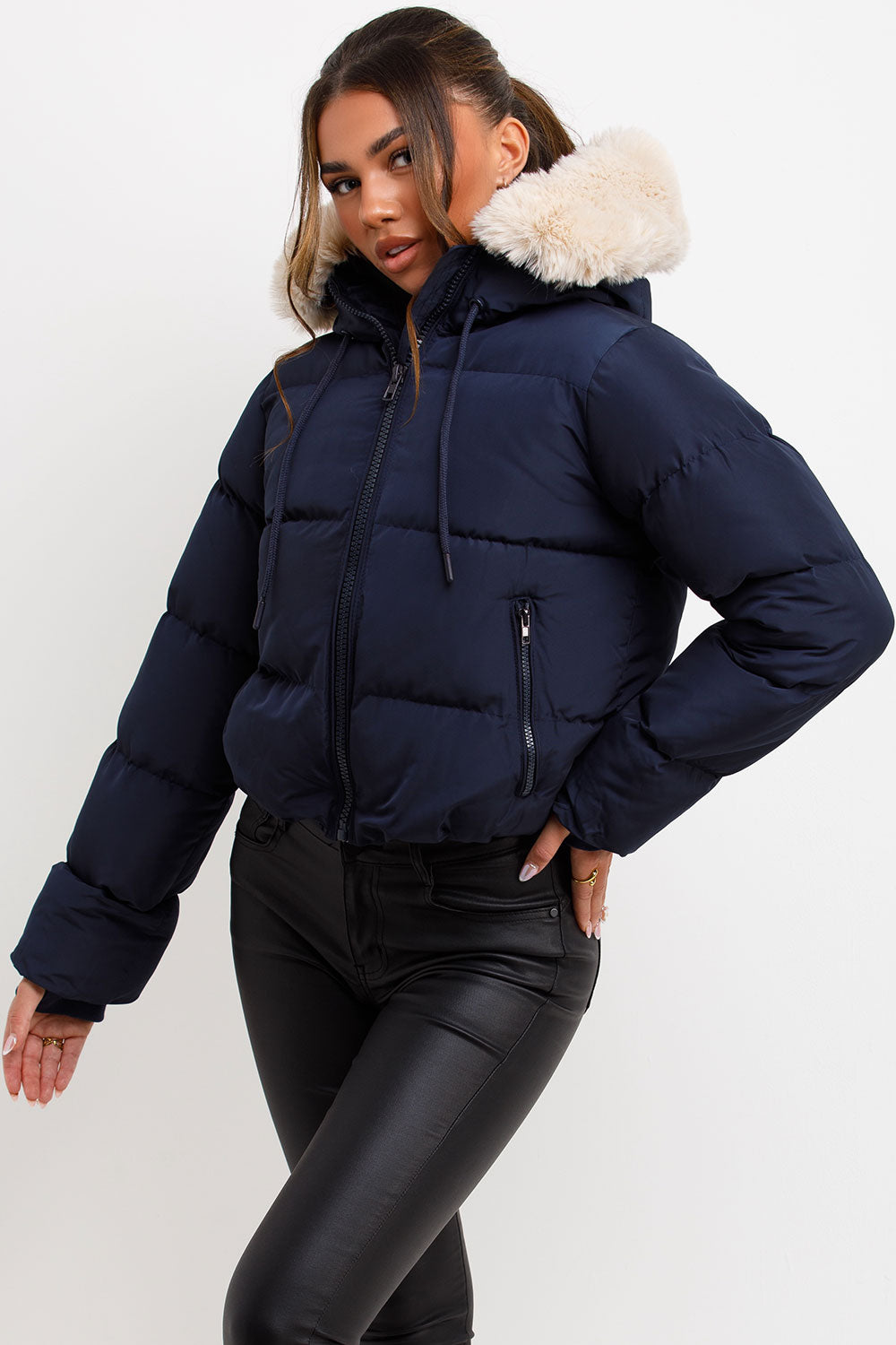 Puffer Jacket with Fur Hood Navy | Xtralitty