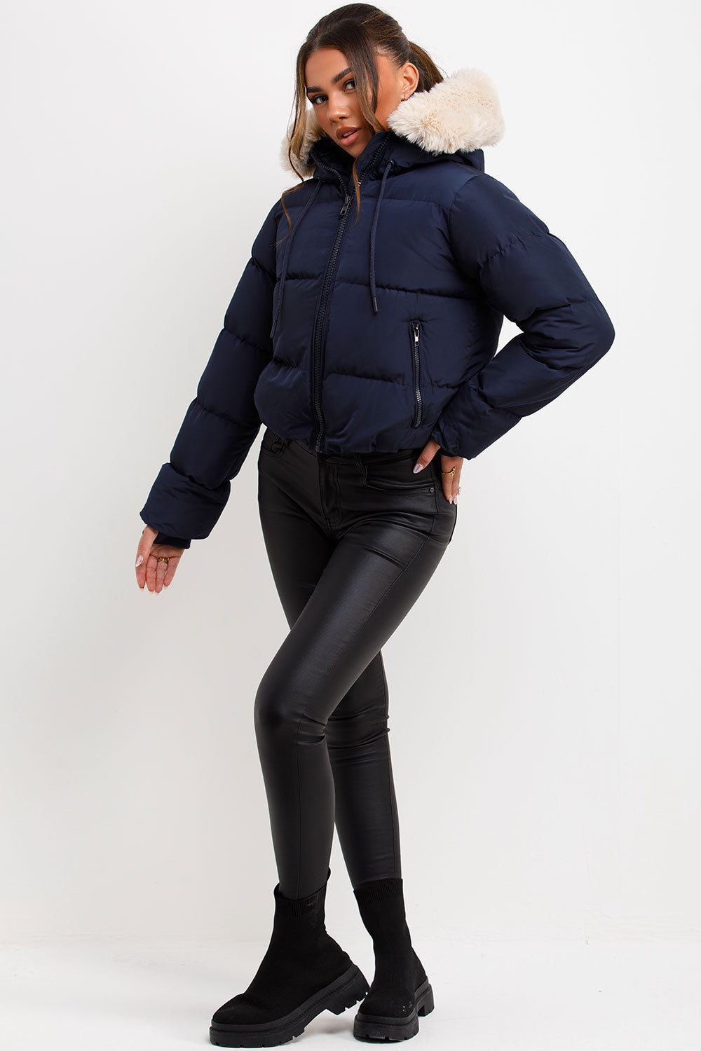 Puffer Jacket with Fur Hood Navy | Xtralitty