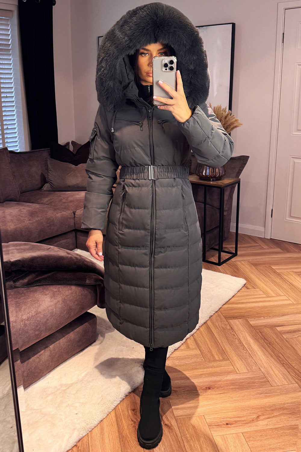 Longline Puffer Padded Coat with Fur Hood and Be | Xtralitty