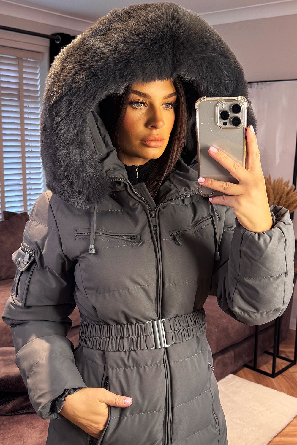 Longline Puffer Padded Coat with Fur Hood and Be | Xtralitty