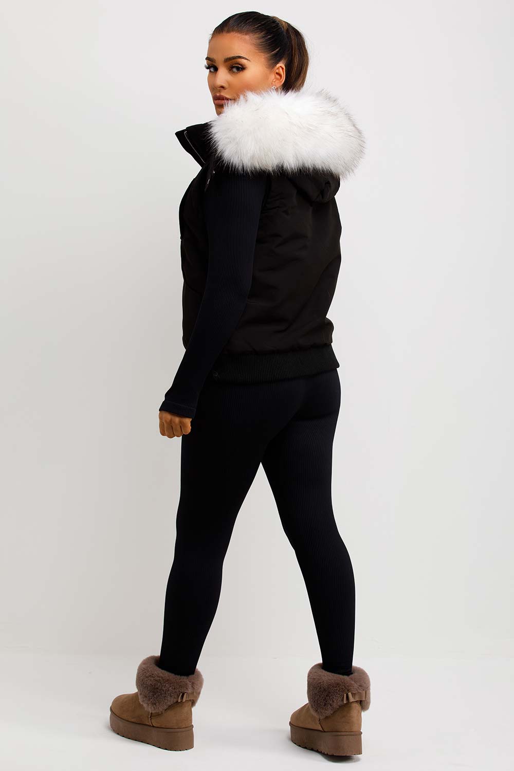 Black Gilet with Faux Fur Hood | Xtralitty