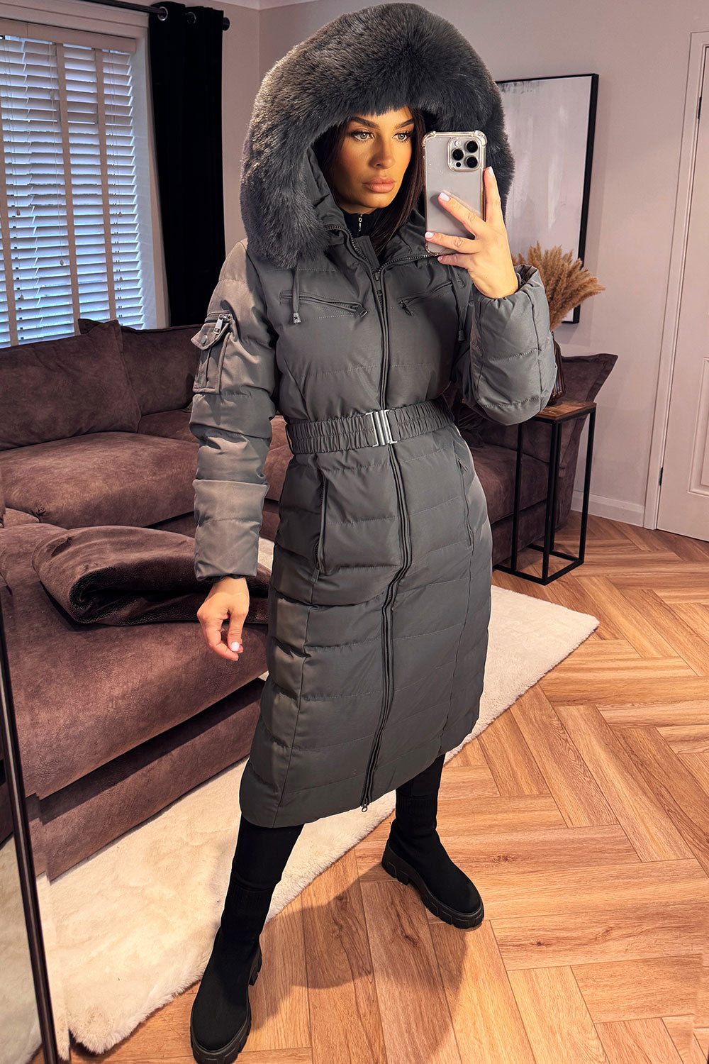 Longline Puffer Padded Coat with Fur Hood and Be | Xtralitty