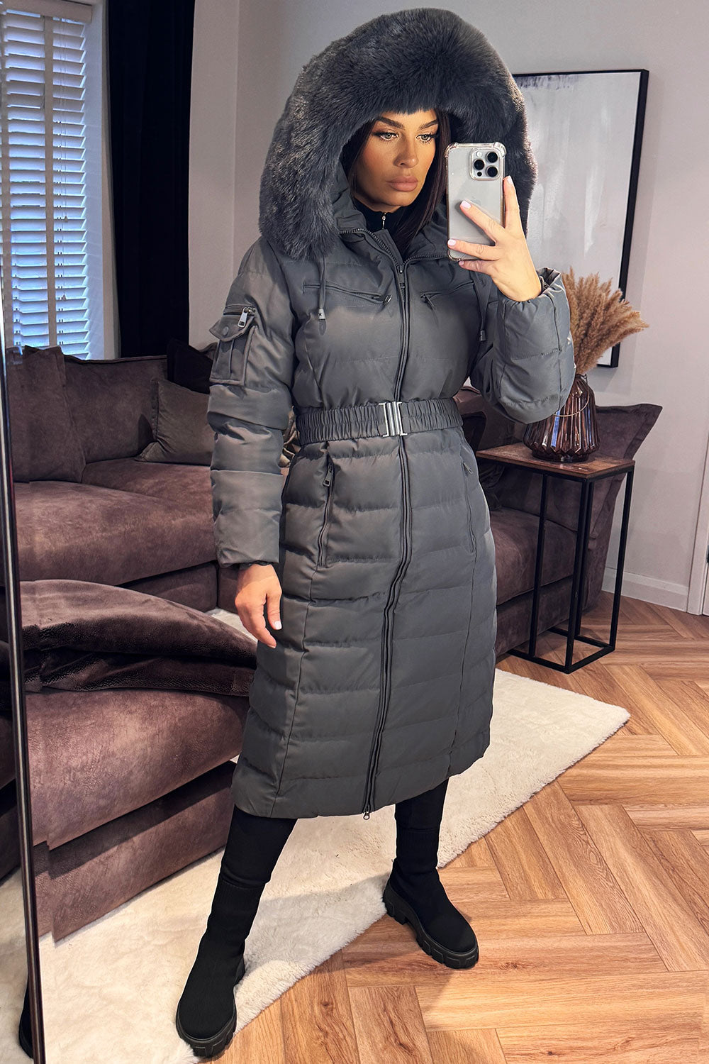 Longline Puffer Padded Coat with Fur Hood and Be | Xtralitty