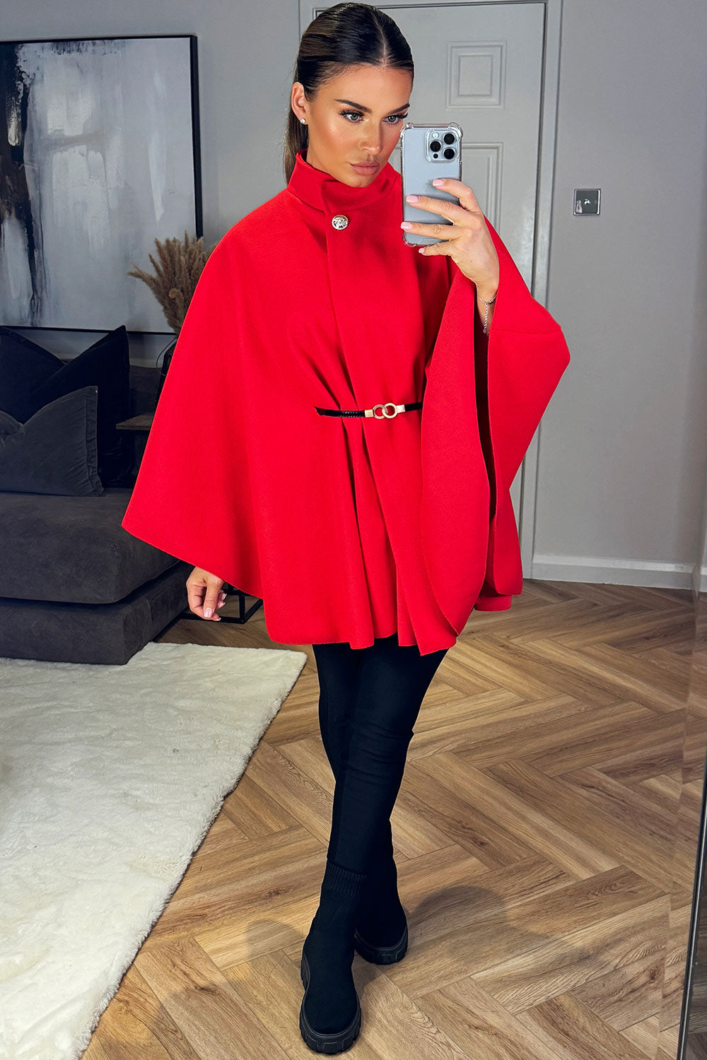 Cape with Belt and Button Red Poncho | Xtralitty