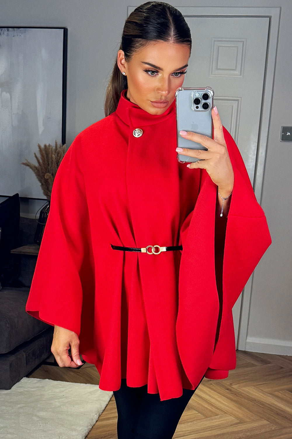 Cape with Belt and Button Red Poncho | Xtralitty