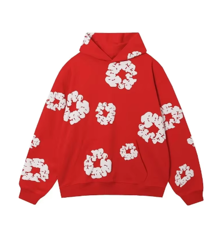 Floral Graphic Oversized Hoodie in Red, kangaroo pocket and ribbed trims