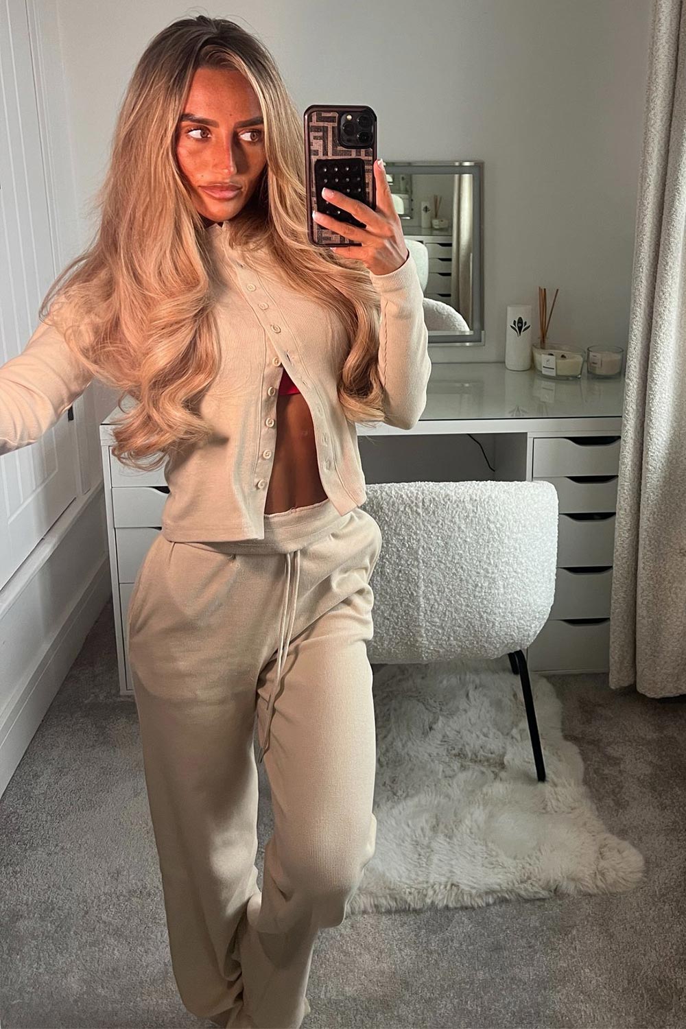 Rib Button Up Long Sleeve Top and Trouser Lounge | Xtralitty