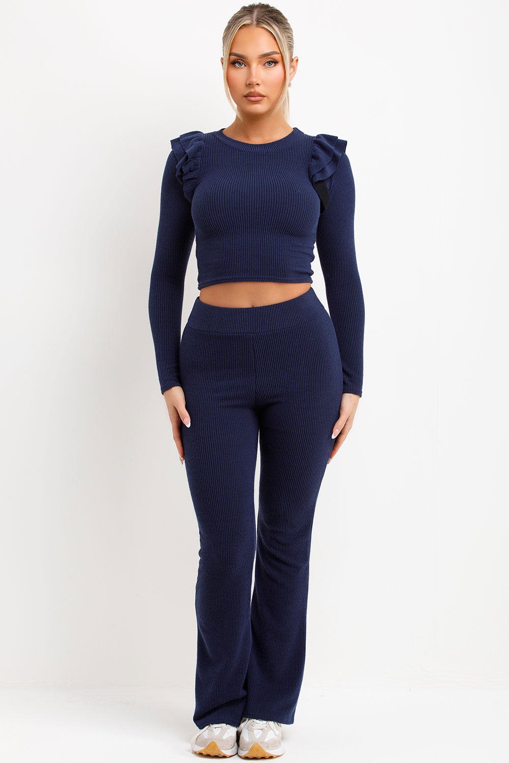 Ribbed Long Sleeve Frill Shoulder Top Skinny Fla | Xtralitty