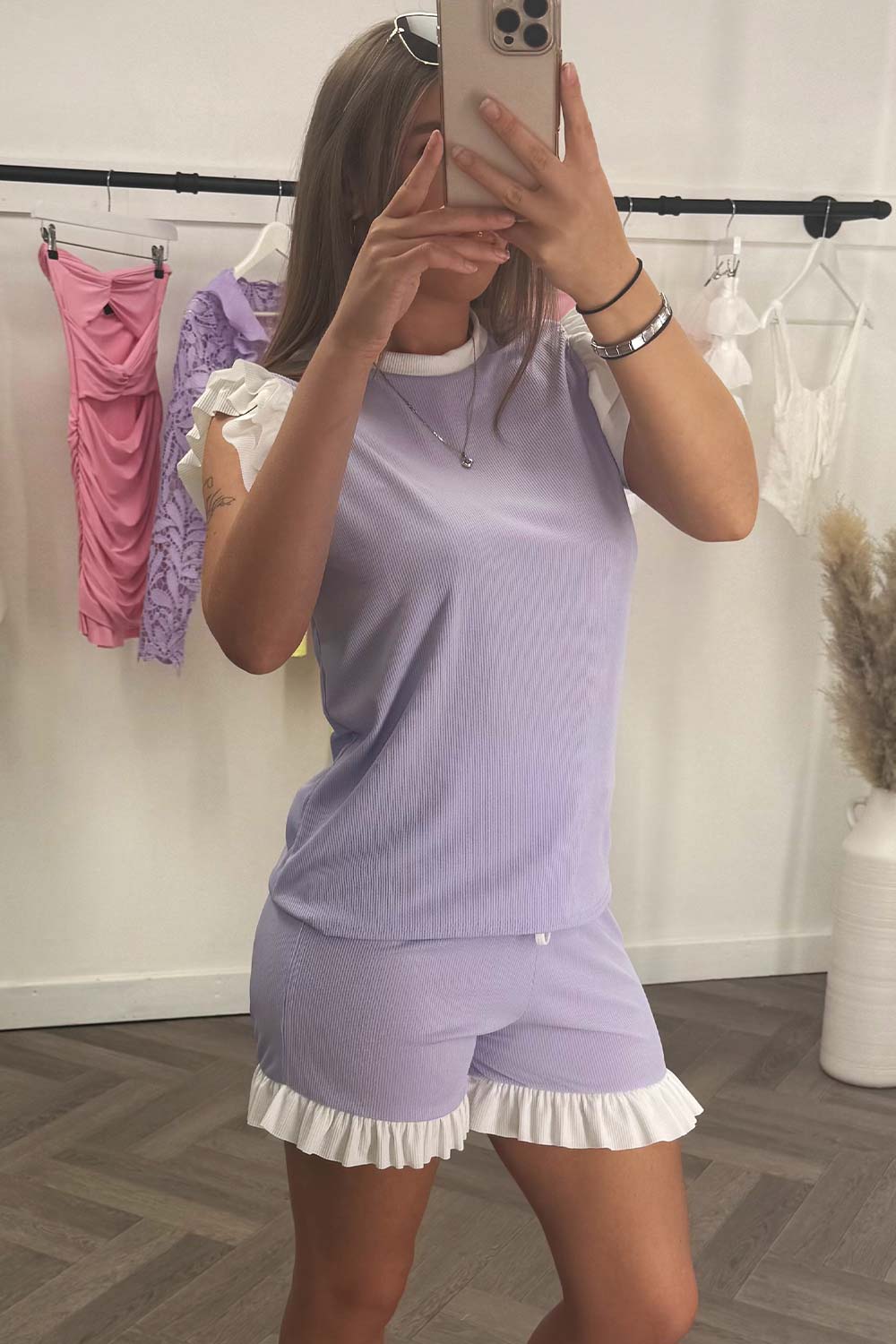 Shorts and Top Set with Ruffle Frill Detail Lila | Xtralitty
