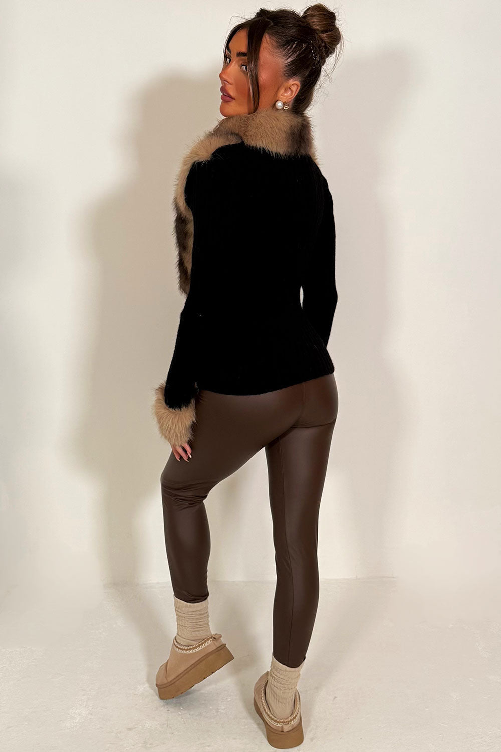 Faux Fur Cardigan Jumper Brown | Xtralitty