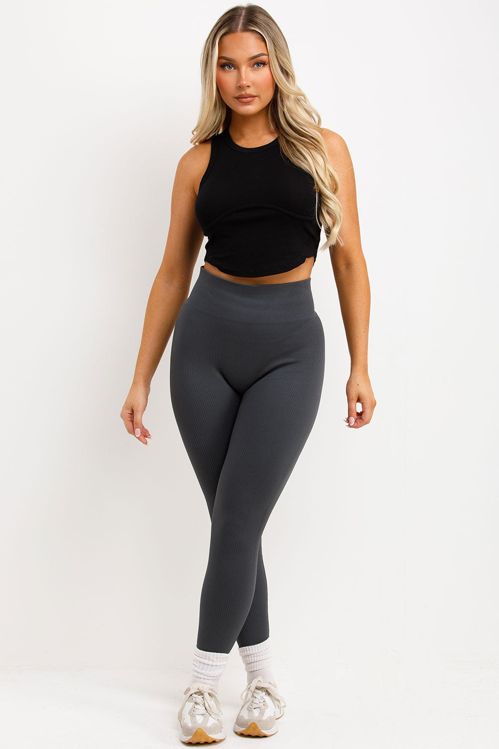 Ribbed Gym Yoga Leggings High Waist Charcoal | Xtralitty