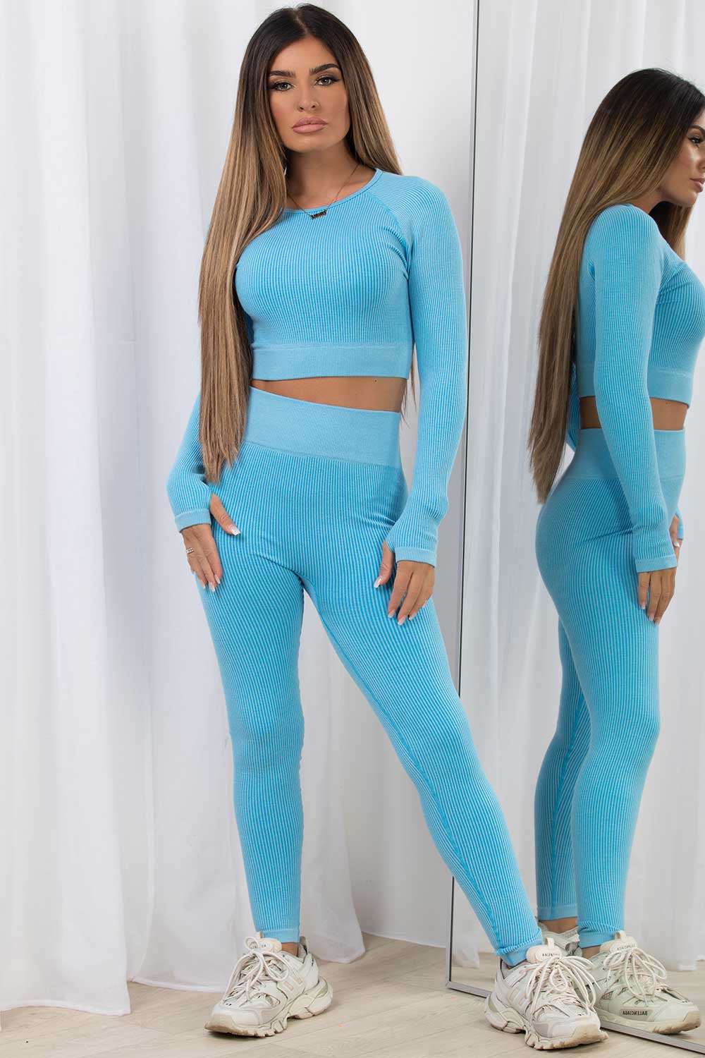 Ribbed Gym Set Co Ord Sky Blue | Xtralitty