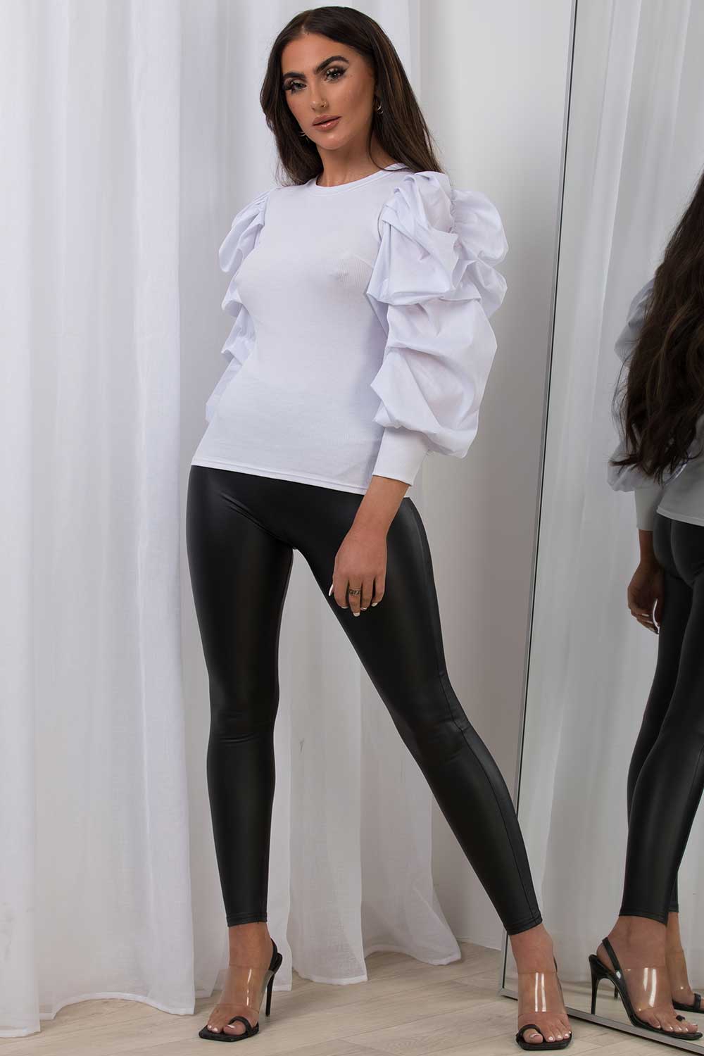 Puff Sleeve Jumper Top White | Xtralitty