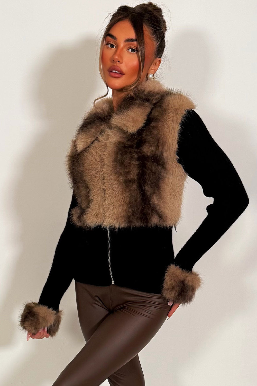 Faux Fur Cardigan Jumper Brown | Xtralitty