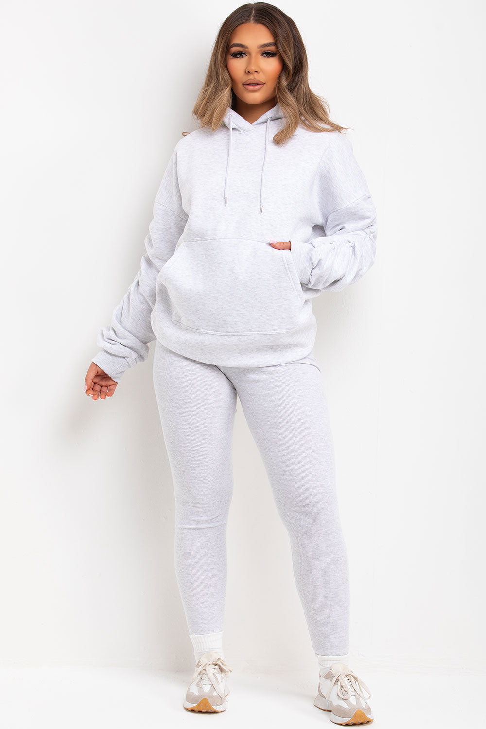 Ruched Sleeve Hoodie and Leggings Loungewear Set | Xtralitty