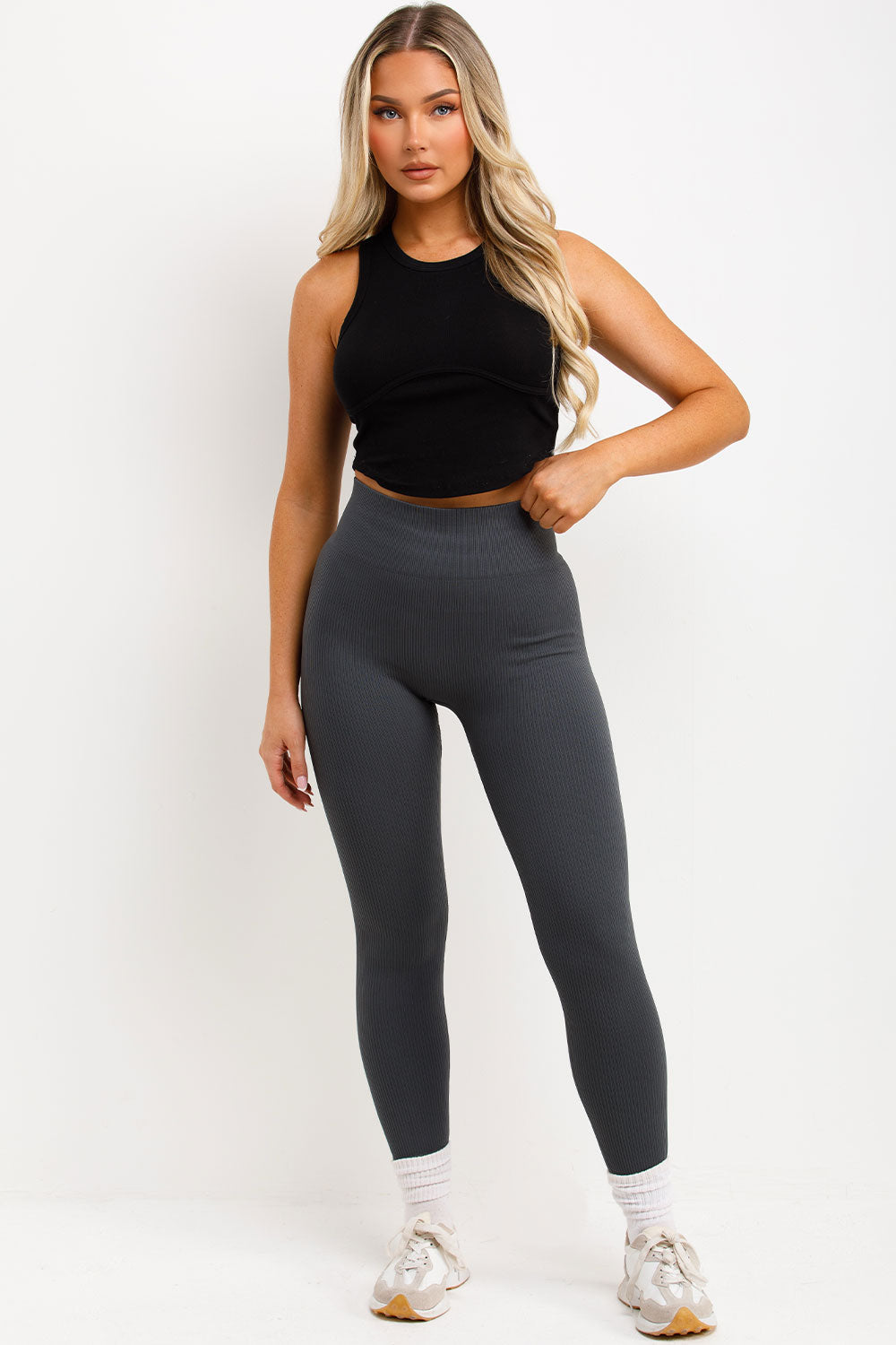 Ribbed Gym Yoga Leggings High Waist Charcoal | Xtralitty