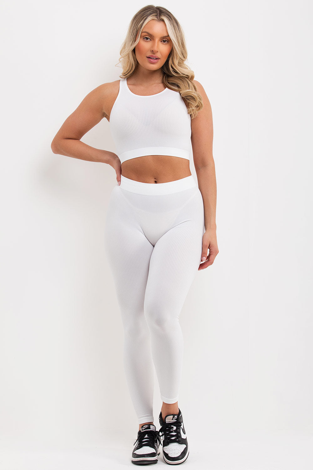 Ribbed Leggings and Crop Top Co Ord Set White | Xtralitty