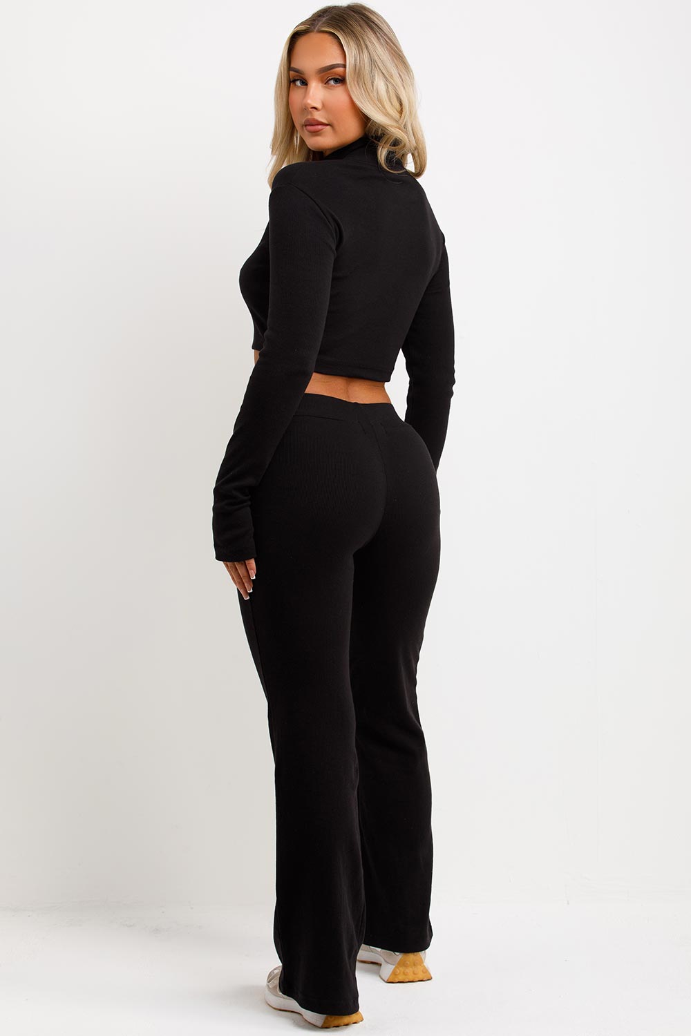 Rib Tracksuit Double Zip Loungewear Set Black | Xtralitty