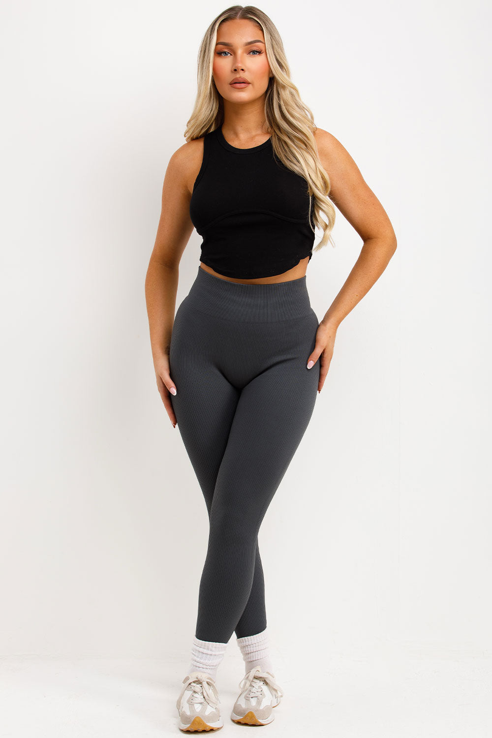 Ribbed Gym Yoga Leggings High Waist Charcoal | Xtralitty