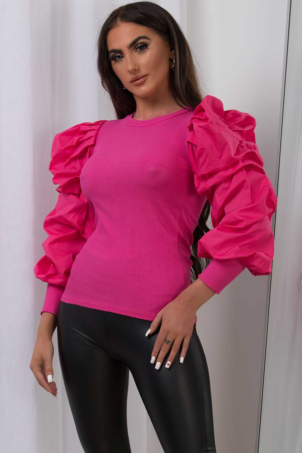 Puff Sleeve Jumper Top Pink | Xtralitty