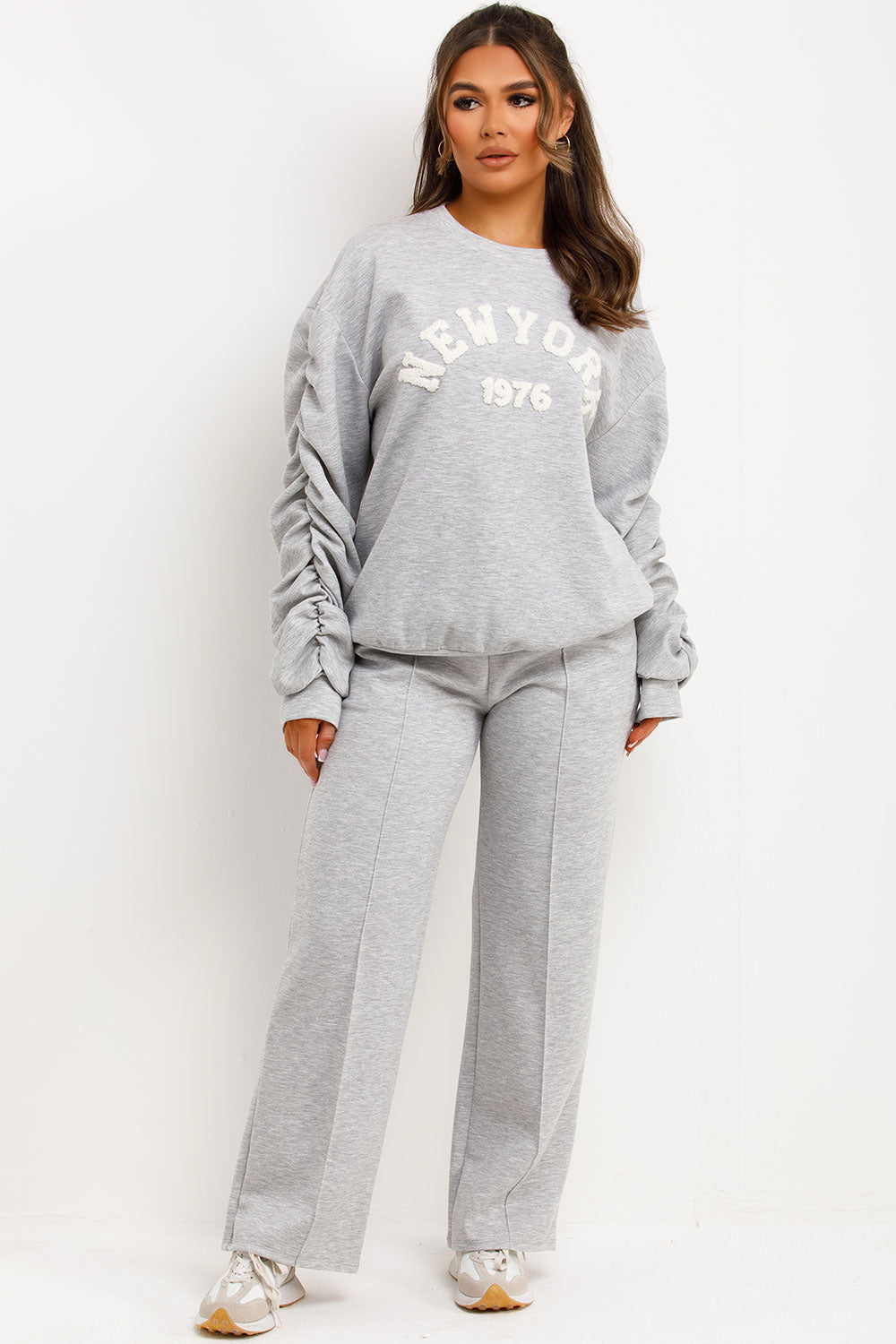Ruched Sleeve Top and Trousers Loungewear Set wi | Xtralitty