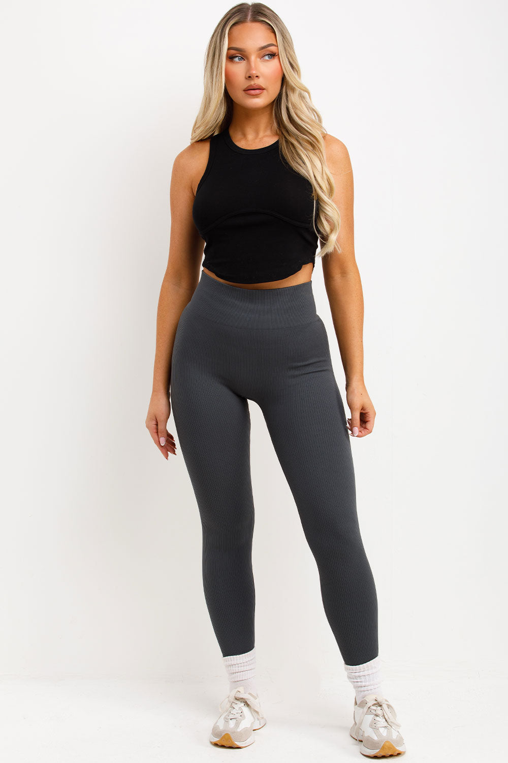 Ribbed Gym Yoga Leggings High Waist Charcoal | Xtralitty