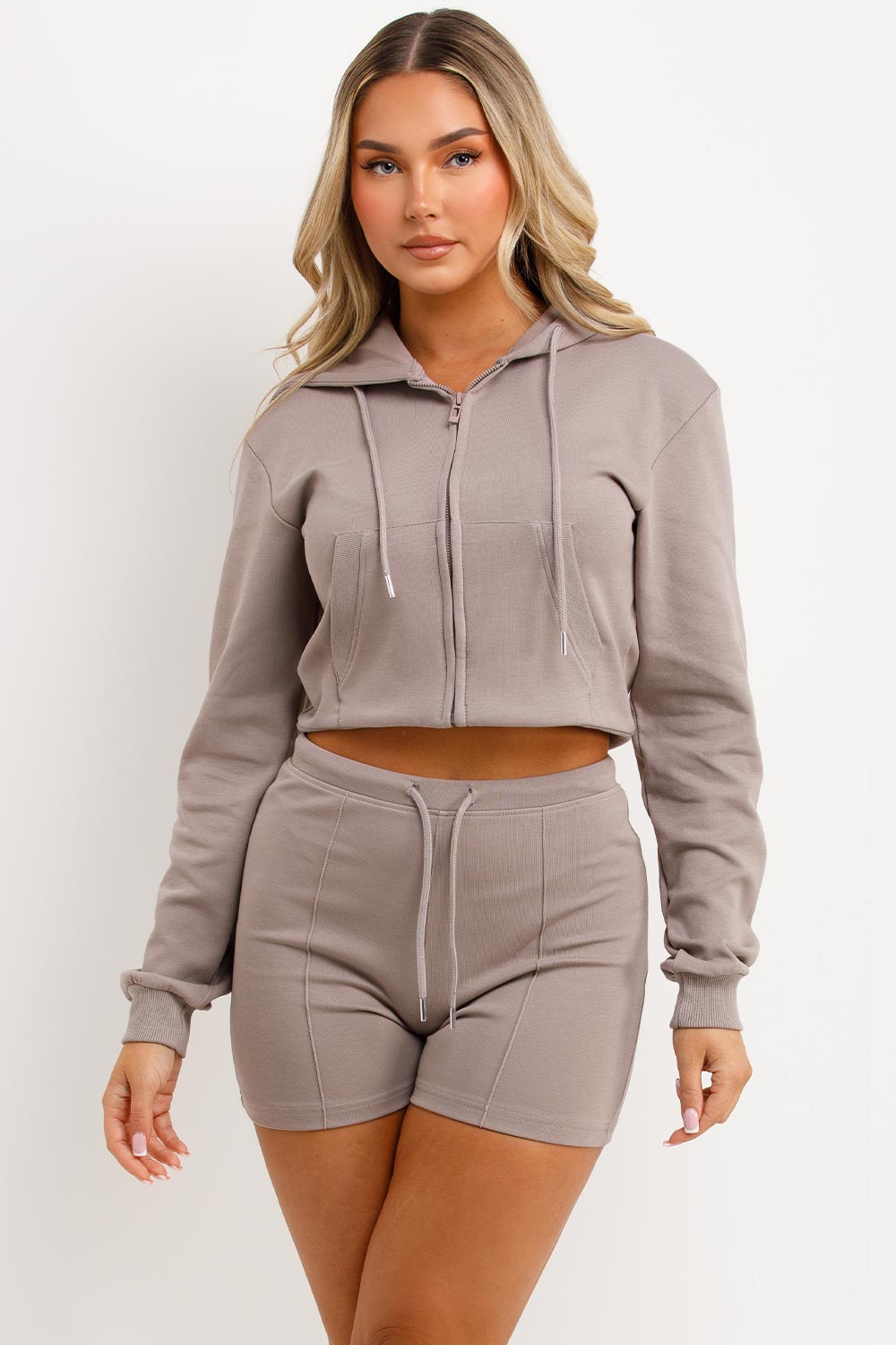 Crop Sweatshirt Hoodie and Shorts Tracksuit Set | Xtralitty