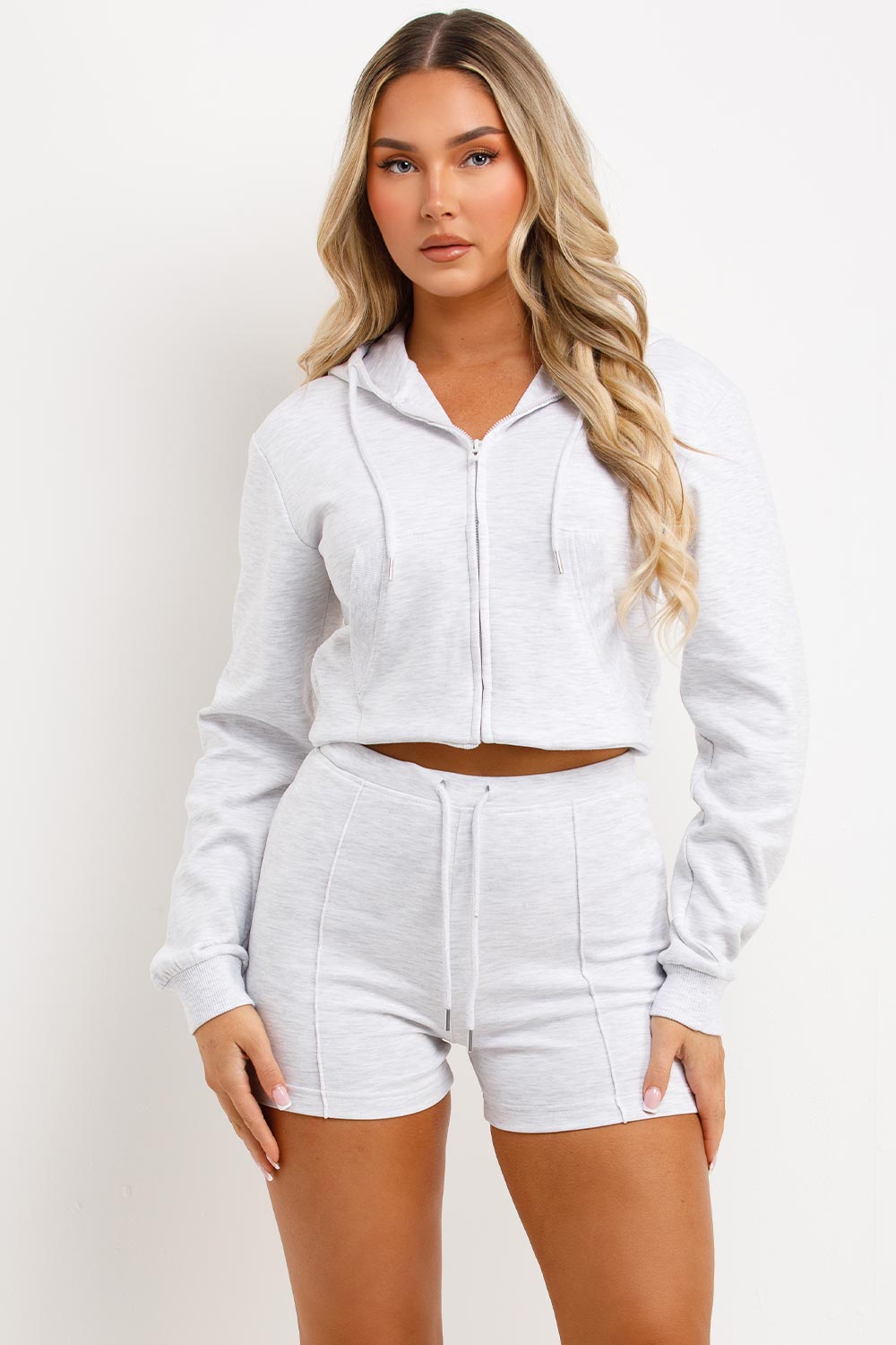 Crop Sweatshirt Hoodie and Shorts Tracksuit Set | Xtralitty