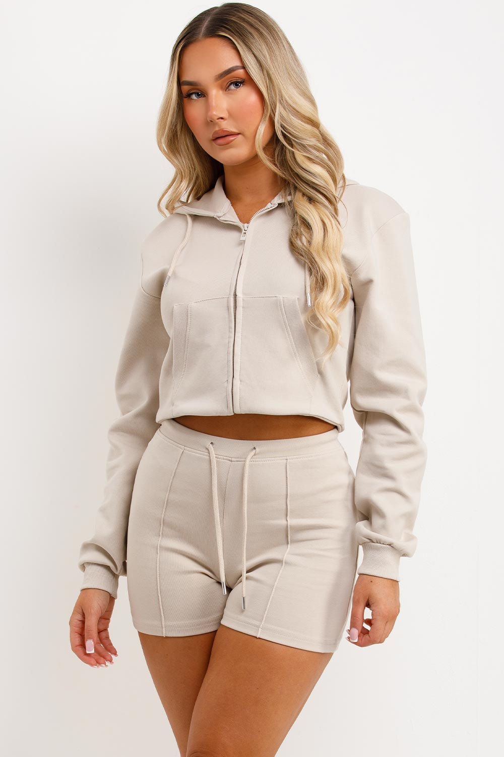 Crop Sweatshirt Hoodie and Shorts Tracksuit Set | Xtralitty