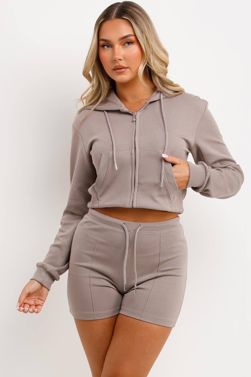 Crop Sweatshirt Hoodie and Shorts Tracksuit Set | Xtralitty