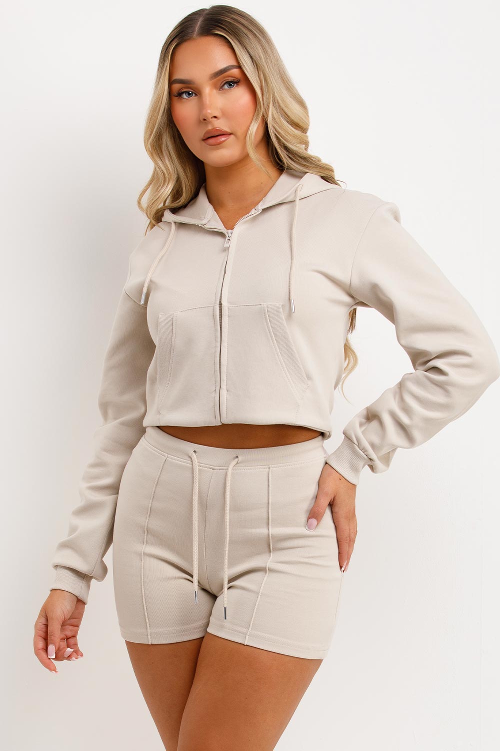 Crop Sweatshirt Hoodie and Shorts Tracksuit Set | Xtralitty